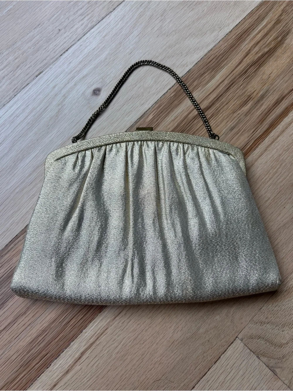 Vintage 1960s Harry Levine HL USA Gold Lame Evening Bag Rhinestone Clasp Purse